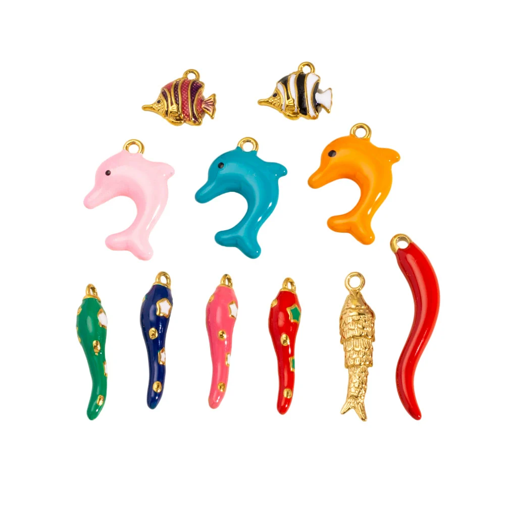 Stainless Steel Animal Style Oil Dripping Marine Series Pendant Diy Jewelry Accessories With Real Gold Electroplated Dolphin And Tropical Fish - Image 5