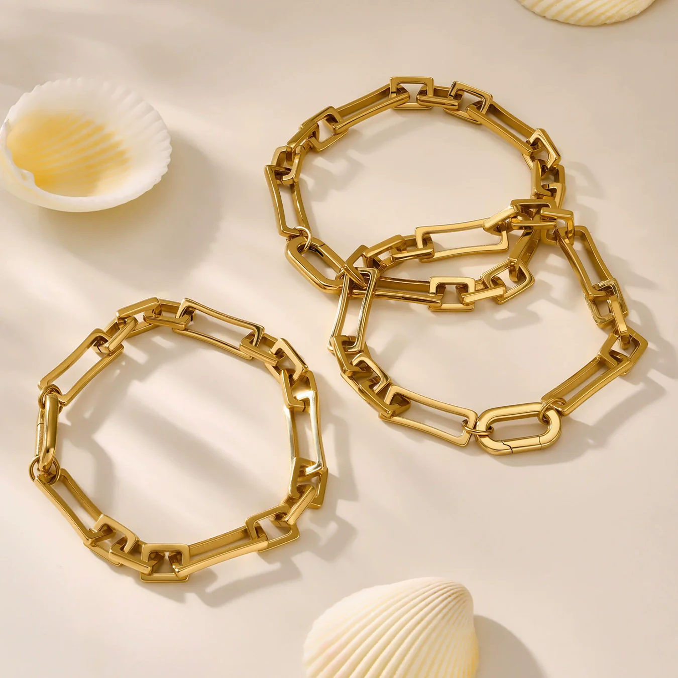 Stainless Steel Bamboo Chain Women's Bracelet Geometric 18K Goldplated Hiphop Jewelry - Image 3