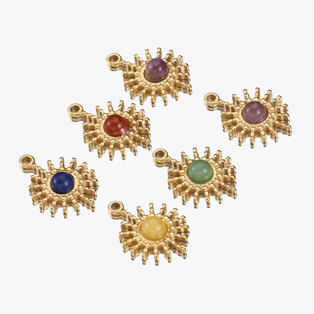 Stainless Steel Baroque Sunflower Pendant Necklace With Colored Diamond Electroplated Jewelry Accessories - Image 3