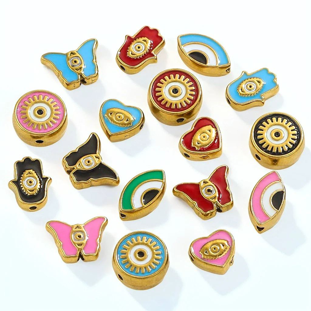 Stainless Steel Beaded Square Double Sided Enamel Drop Oil Eye Spacer Beads For Diy Jewelry Accessories 18K Gold Vacuum Plated With Eight Eyes Pattern - Image 4
