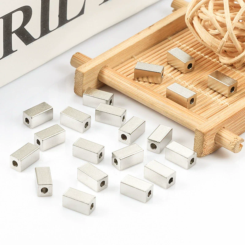 Stainless Steel Block Beaded Through Hole Jewelry Electroplated For Men And Women Diy - Image 4