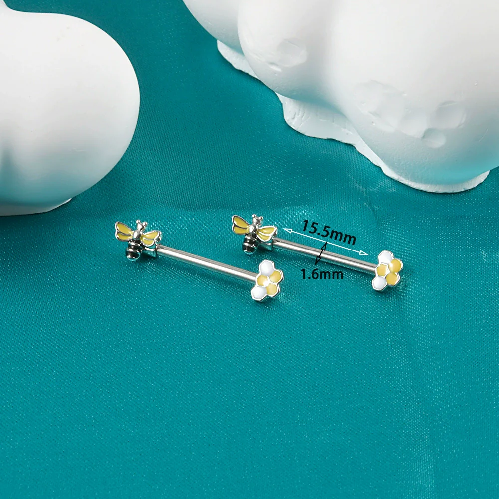 Stainless Steel Body Piercing Jewelry With Pointed Cone Breast Ring Heart Shaped Wings Bee Kitten Flower Ball Design And Electroplating Process - Image 10