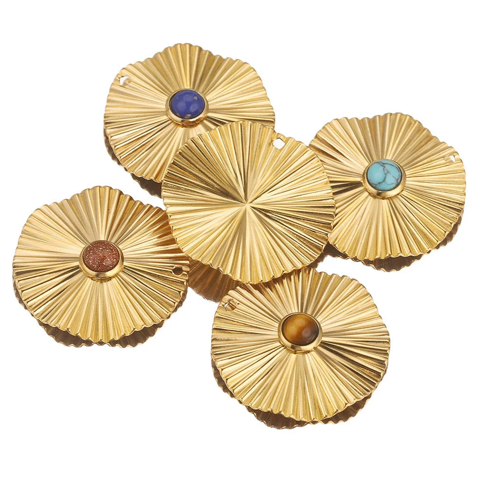 Stainless Steel Bohemian Natural Stone Pendant Earrings Necklace Pendant With Hirback Pattern And Electroplating Treatment - Image 2