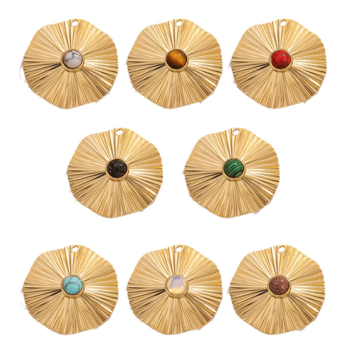 Stainless Steel Bohemian Natural Stone Pendant Earrings Necklace Pendant With Hirback Pattern And Electroplating Treatment - Image 4