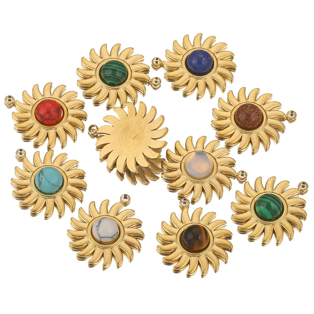 Stainless Steel Bohemian Natural Stone Pendant Jewelry Accessories For Diy Earrings And Necklace Making With Electroplating