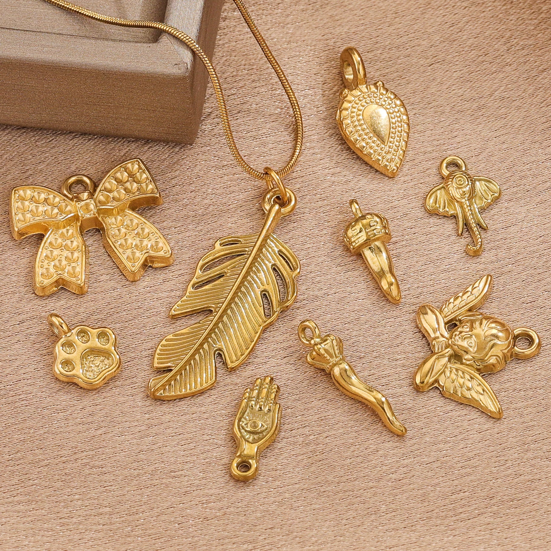 Stainless Steel Bow Leaves Pendant Accessories For Necklace And Bracelet Making Electroplated Waterproof - Image 3