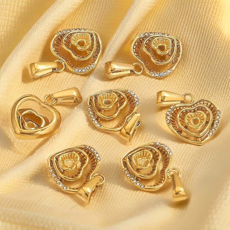 Stainless Steel Bow Pattern Vacuum Plating Crystal Diamond Pendant Jewelry Accessories - Image 3