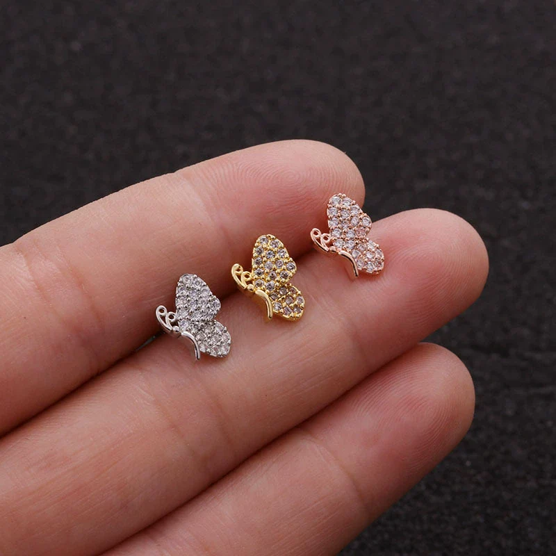Stainless Steel Bow Pendant Zircon Earrings - Image 3