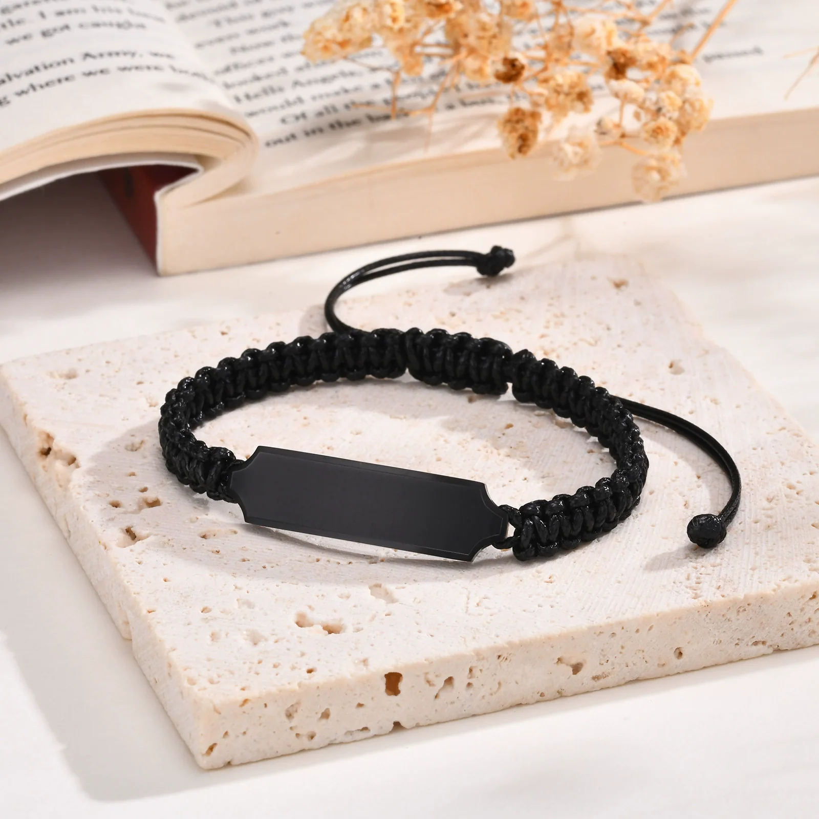 Stainless Steel Braided Adjustable Bracelet For Men With Groove And Curved Design - Image 2