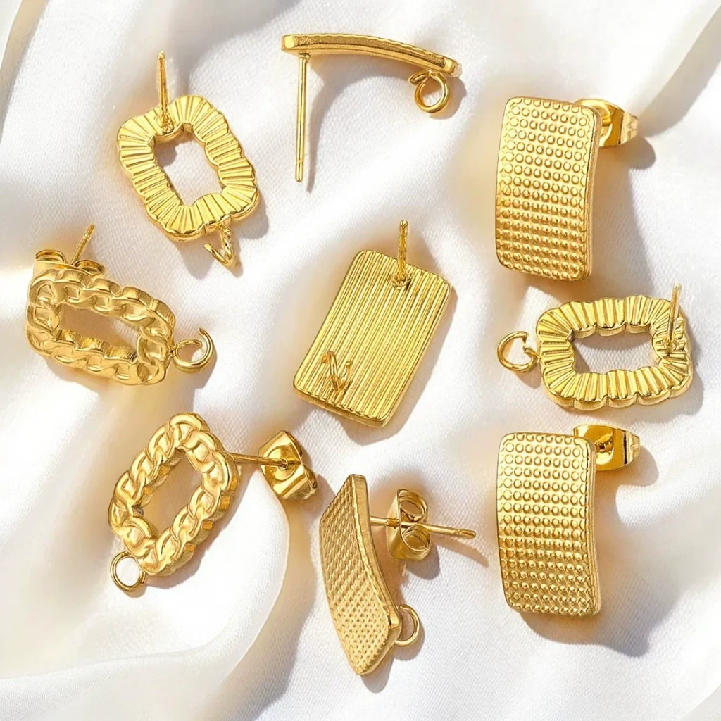 Stainless Steel Braided Threaded Round Ring Electroplated Earring Accessories With Hirback Pattern Handmade Diy