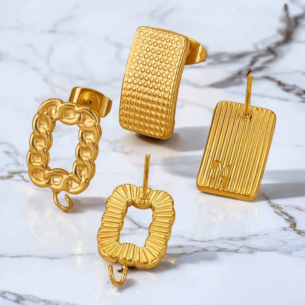 Stainless Steel Braided Threaded Round Ring Electroplated Earring Accessories With Hirback Pattern Handmade Diy - Image 3