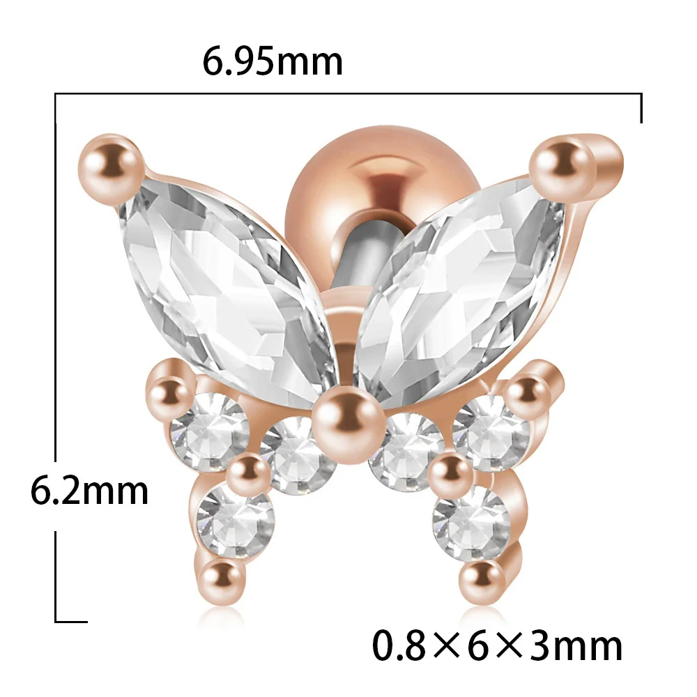 Stainless Steel Butterfly Ear Nail With Zircon And Diamond Lovely Animal Style - Image 17