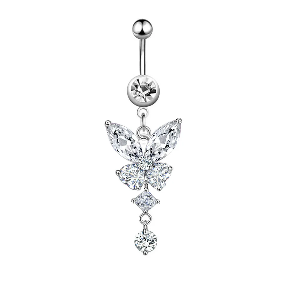 Stainless Steel Butterfly Navel Ring With Diamond Design And Alloy Inlaid Artificial Gemstones For Women Body Piercing Jewelry - Image 10
