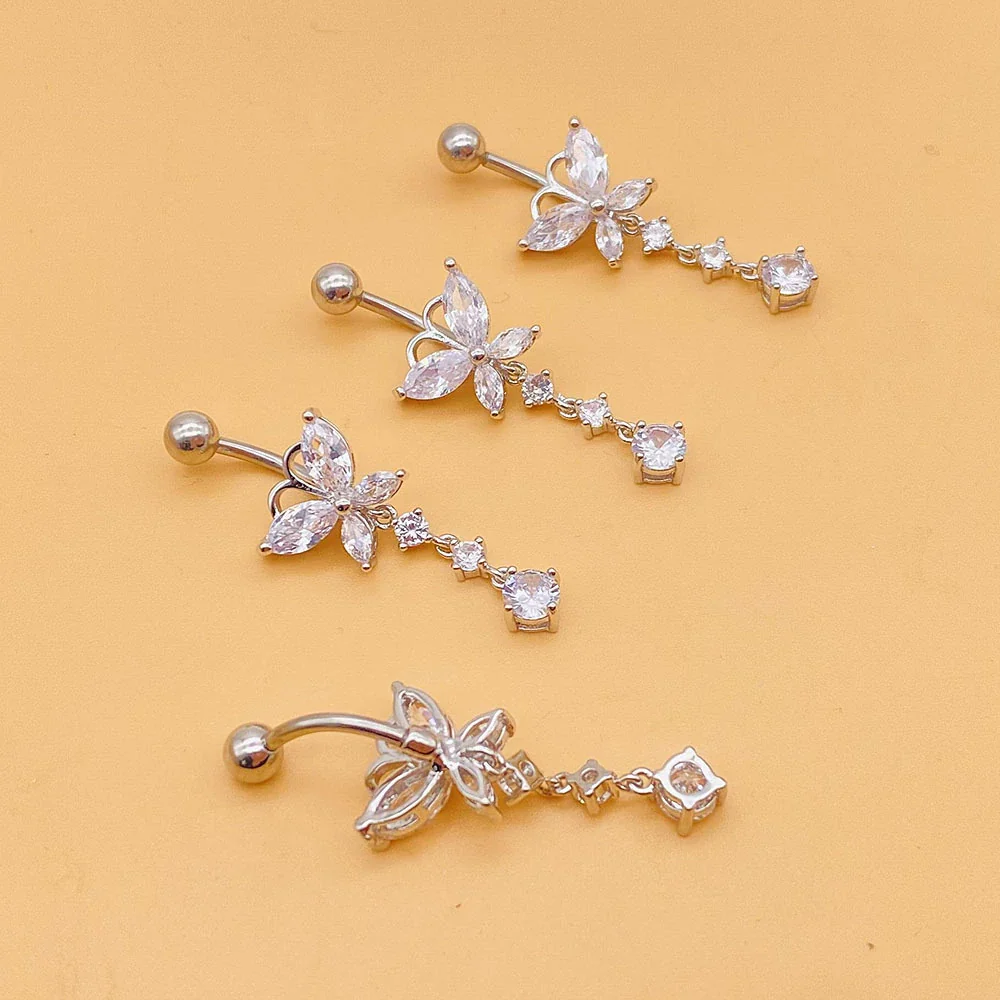 Stainless Steel Butterfly Navel Ring With Diamond Design And Alloy Inlaid Artificial Gemstones For Women Body Piercing Jewelry - Image 4