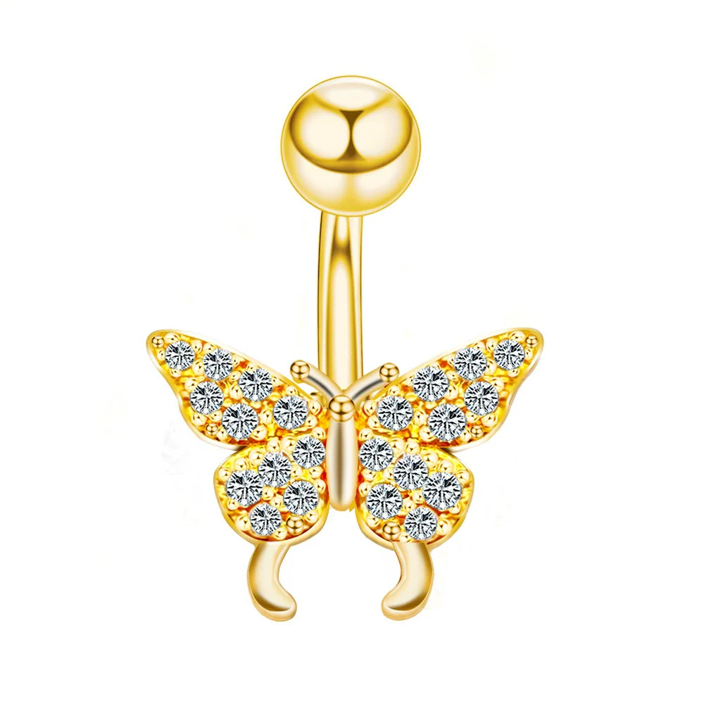 Stainless Steel Butterfly Navel Ring With Diamond Design And Alloy Inlaid Artificial Gemstones For Women Body Piercing Jewelry - Image 9