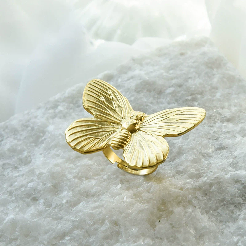 Stainless Steel Butterfly Ring Retro Luxury High End Jewelry With Animal Pattern And Electroplating Treatment For Women - Image 4