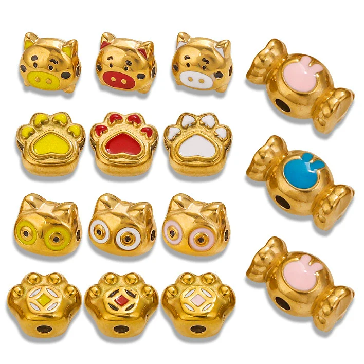 Stainless Steel Cartoon Beads With Oil Dropping Large Hole Eight Eyes Pattern 18K Gold Vacuum Plated Diy Bracelet Jewelry Accessories - Image 4