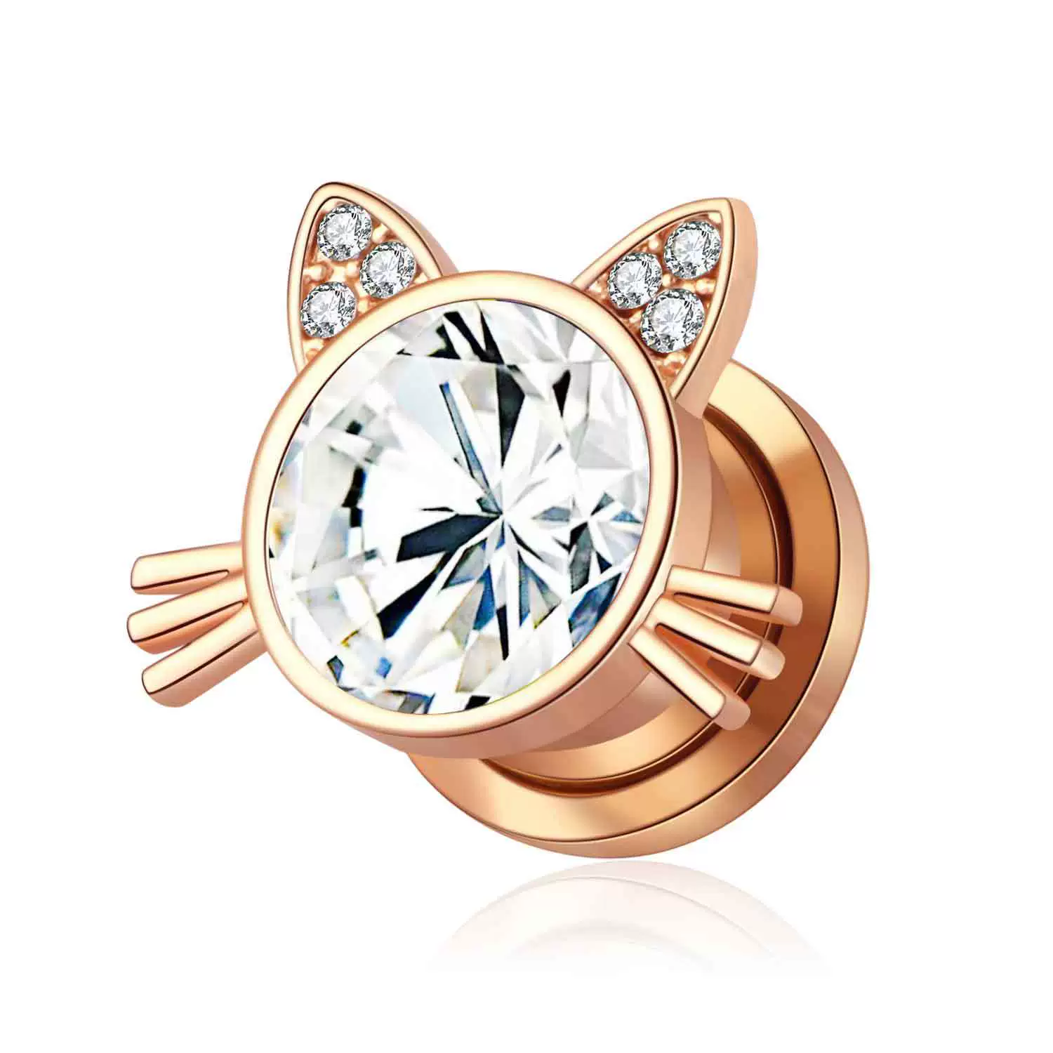 Stainless Steel Cat Head Punk Crystal Electroplated Flower Earrings Piercing Jewelry - Image 7