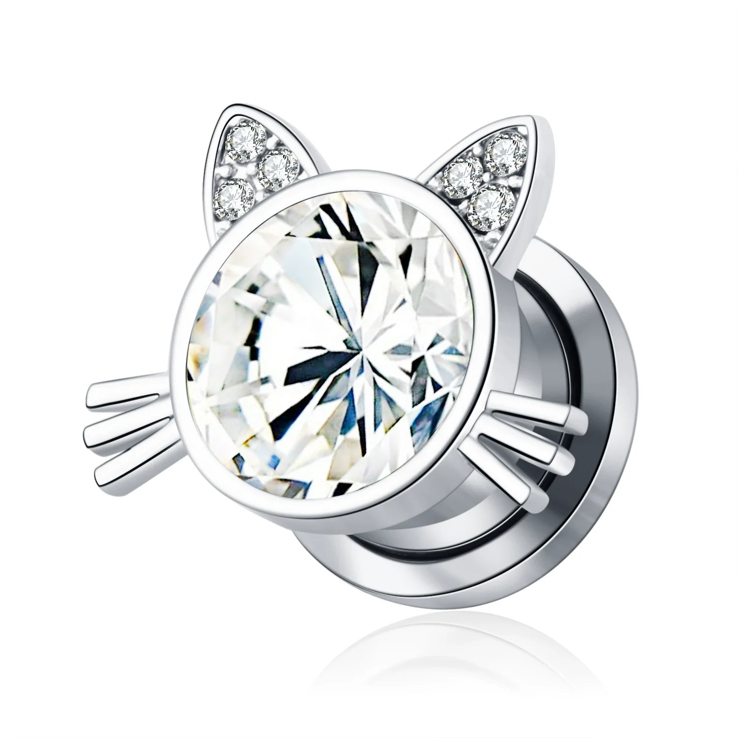 Stainless Steel Cat Head Punk Crystal Electroplated Flower Earrings Piercing Jewelry - Image 8