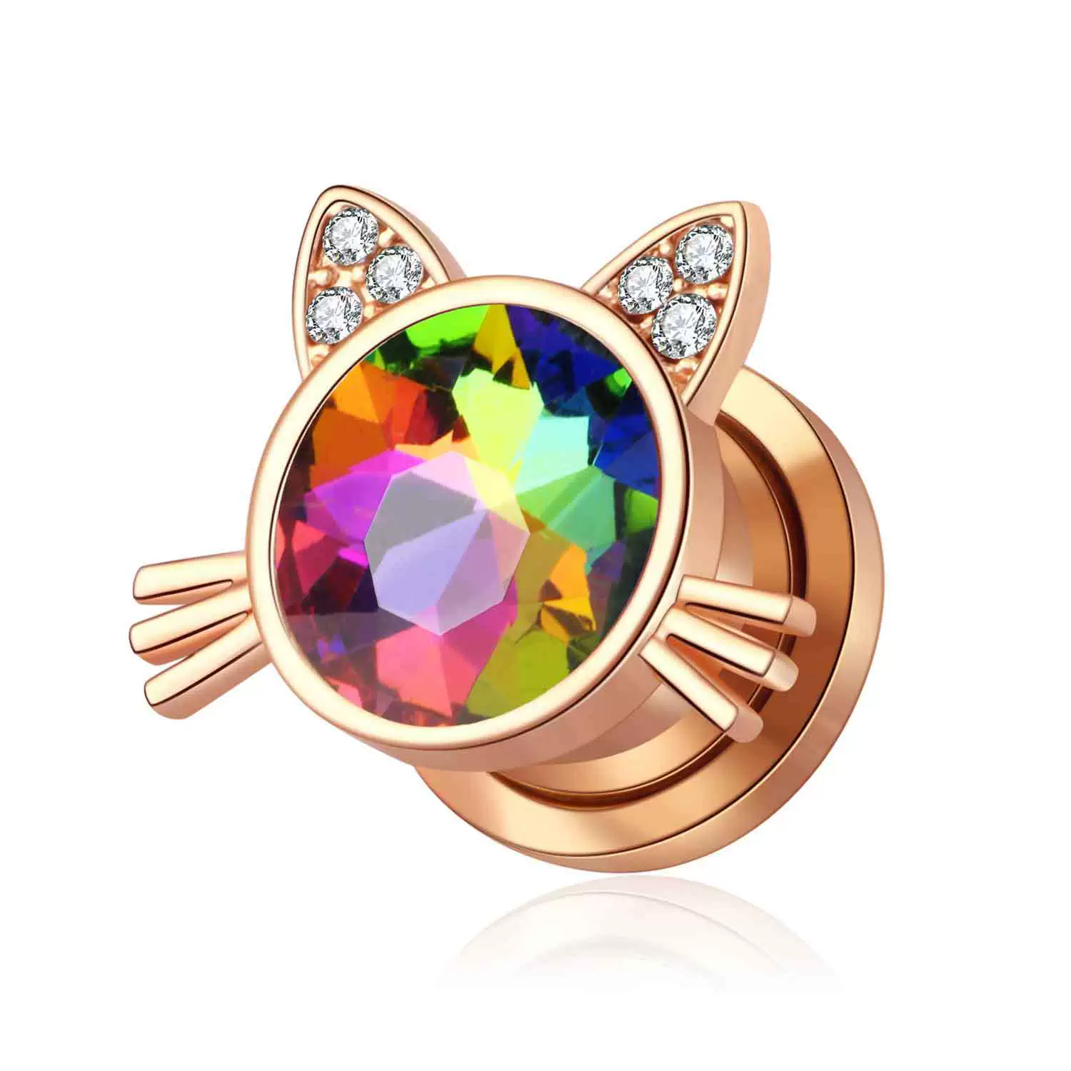 Stainless Steel Cat Head Punk Crystal Electroplated Flower Earrings Piercing Jewelry - Image 9