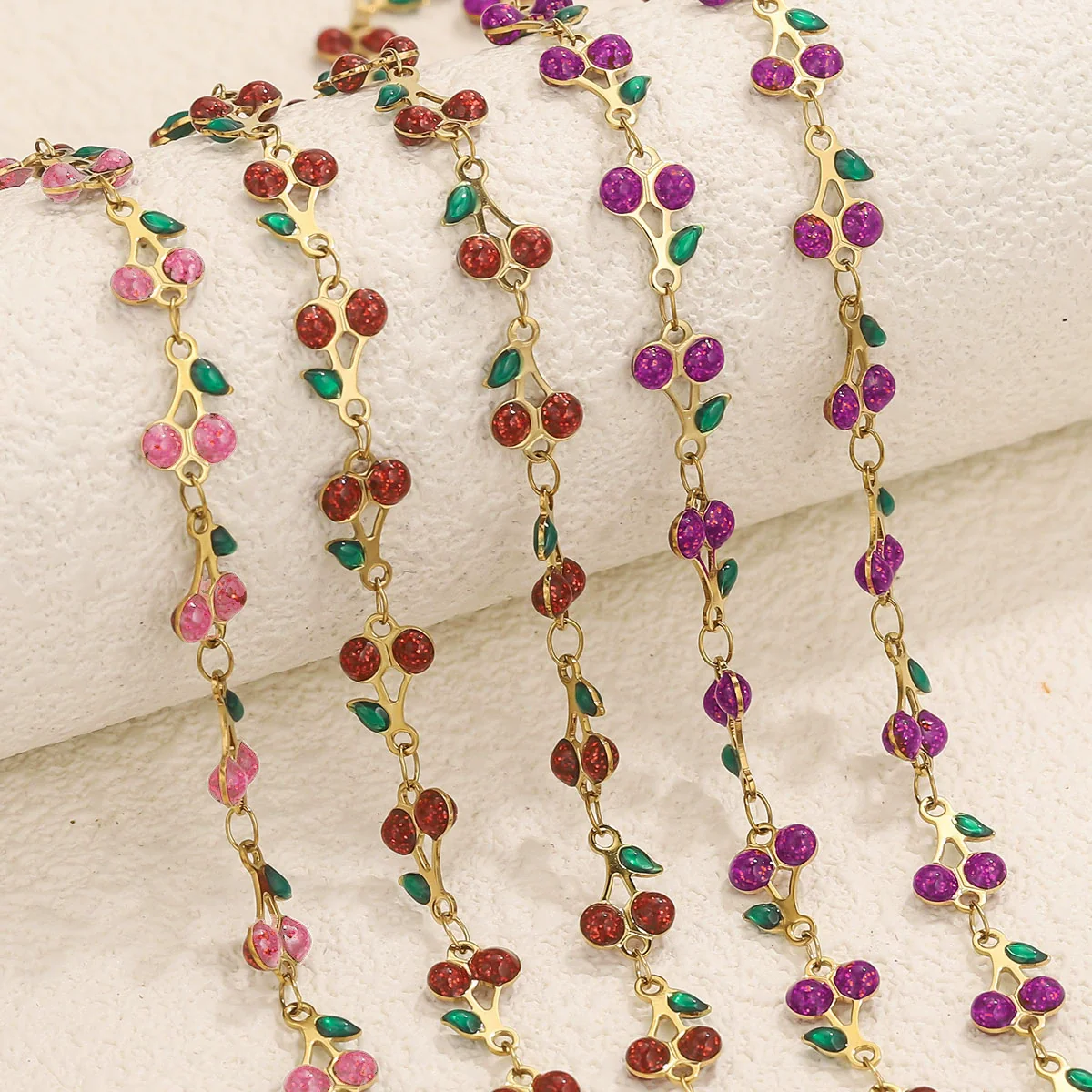 Stainless Steel Cherry Oil Drop Chain Handmade Jewelry Making Accessories For Bracelet And Necklace With Electroplating