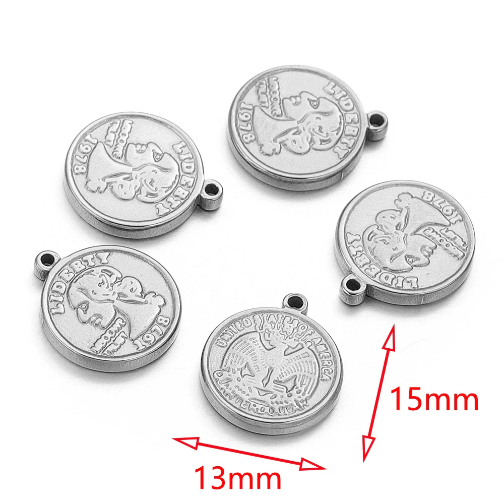 Stainless Steel Coin Round Pendant Necklace With Crown Pattern And Electroplating Treatment For Ladies - Image 3