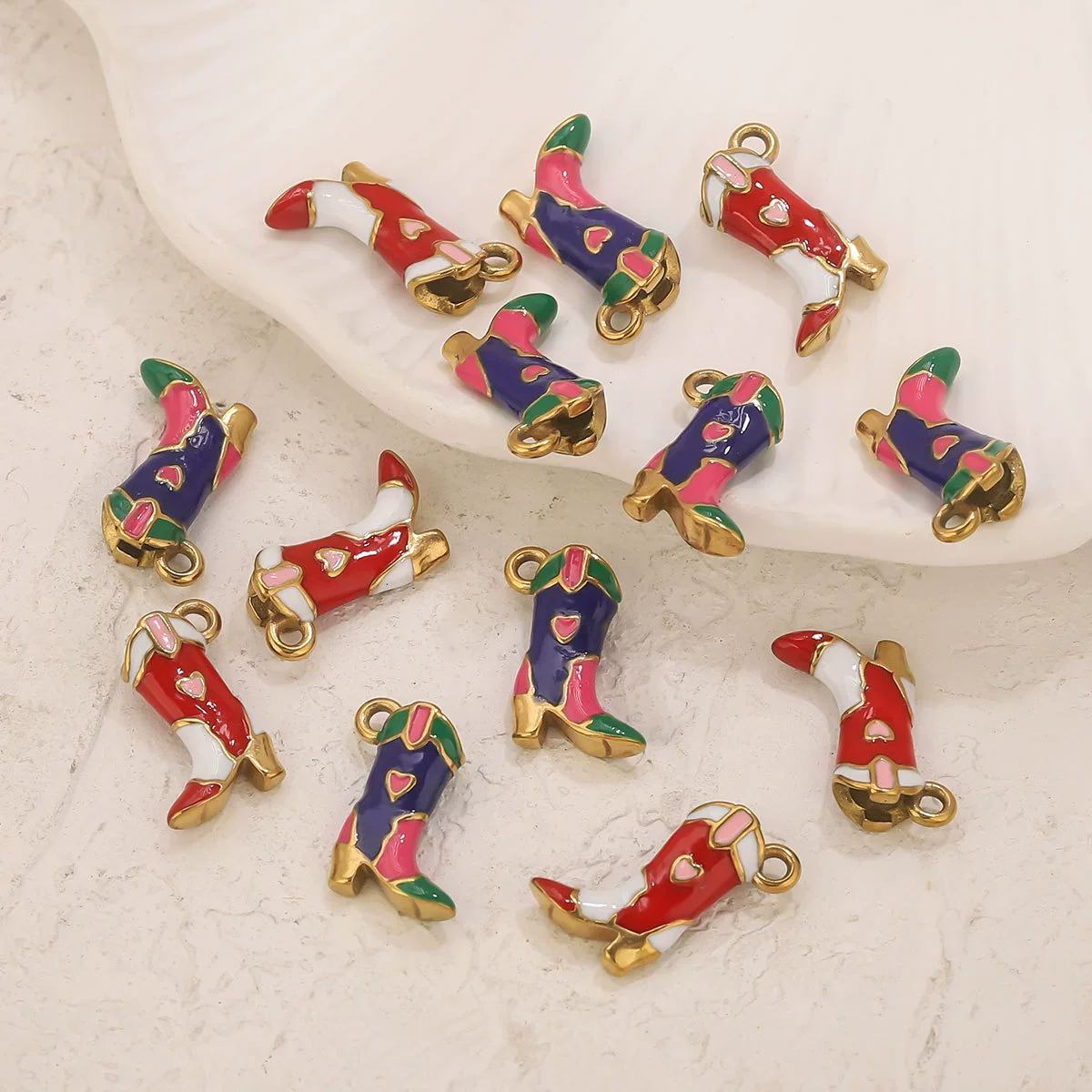 Stainless Steel Color Enamel Shoes Dripping Oil Pendant Jewelry Accessories For Necklace And Earrings - Image 2