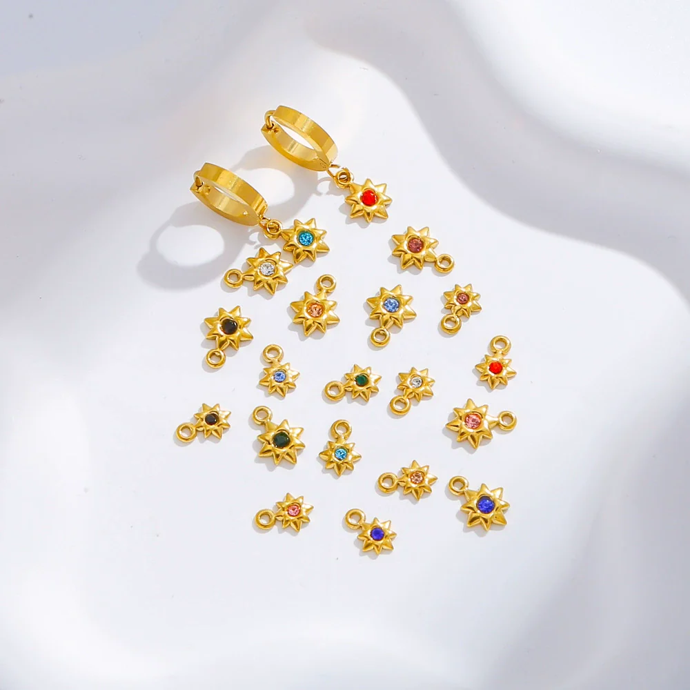 Stainless Steel Colorpreserving 18K Electroplated Star Pendant Accessories With Colorful Diamond And Zodiac Stone Design - Image 2