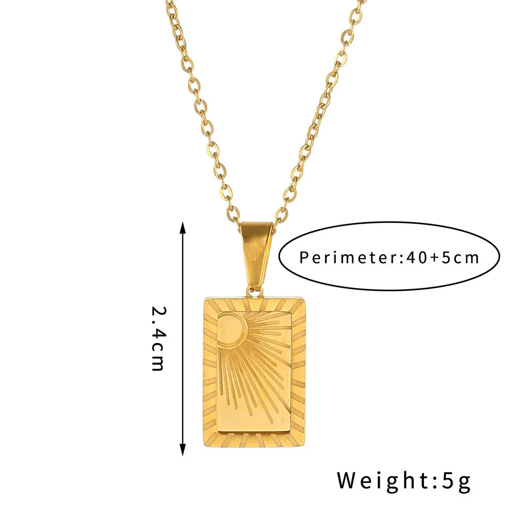 Stainless Steel Constellation Square Sun Moon Pendant O Chain Necklace Electroplated Jewelry - Image 4