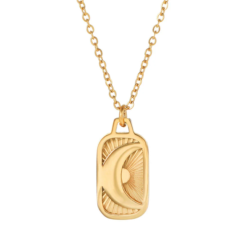 Stainless Steel Constellation Square Sun Moon Pendant O Chain Necklace Electroplated Jewelry - Image 5