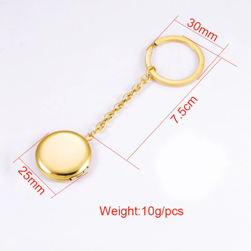 Stainless Steel Couple Round Geometric Gloss Commemorative Photo Keychain Pendant With Electroplating - Image 5