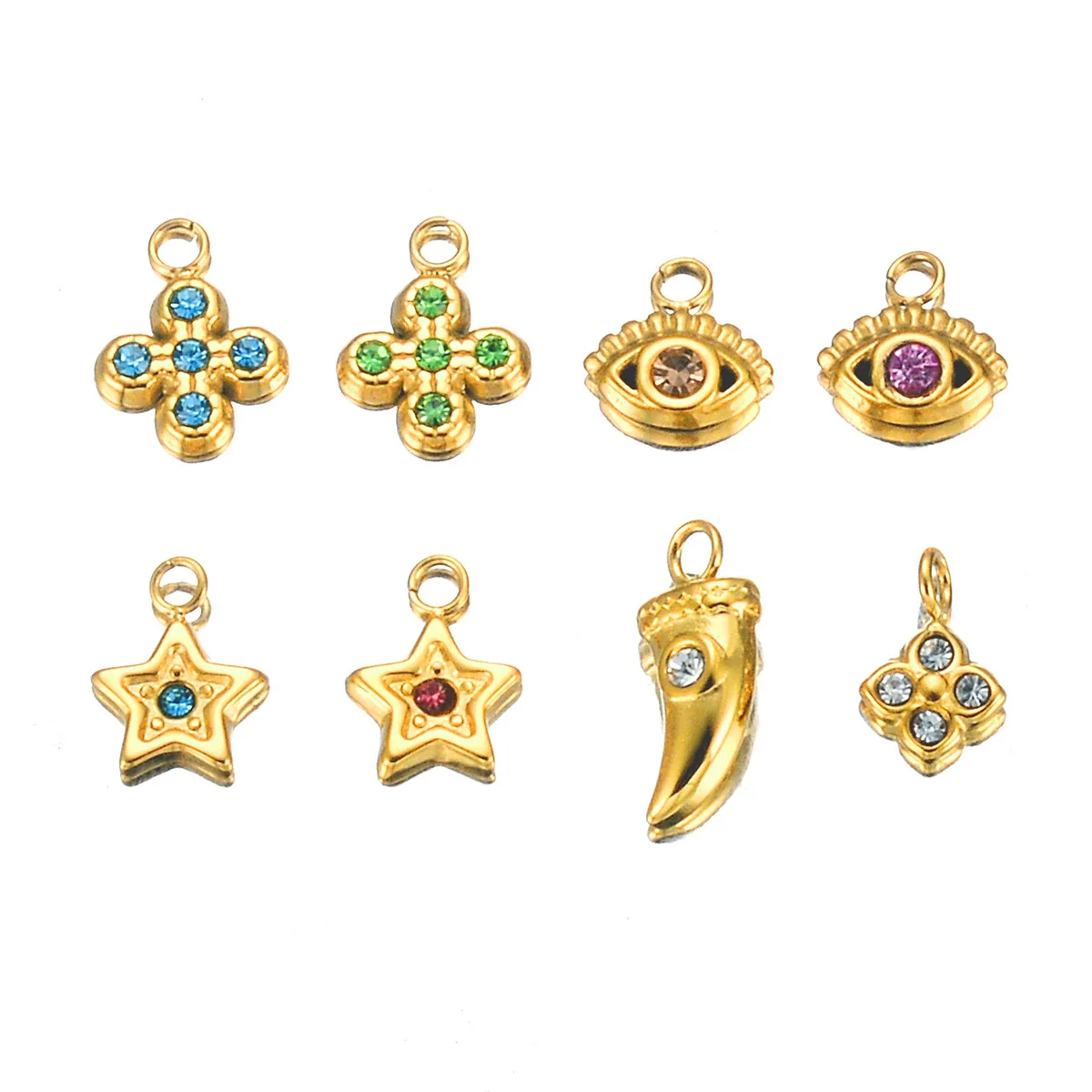 Stainless Steel Cross Eyes Pentagram Pepper Rhinestone Pendant Diy Bracelet Earrings Accessories Electroplated
