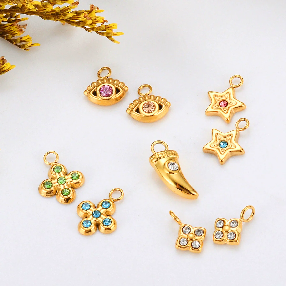 Stainless Steel Cross Eyes Pentagram Pepper Rhinestone Pendant Diy Bracelet Earrings Accessories Electroplated - Image 3