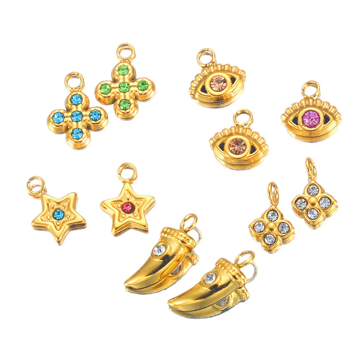 Stainless Steel Cross Eyes Pentagram Pepper Rhinestone Pendant Diy Bracelet Earrings Accessories Electroplated - Image 5