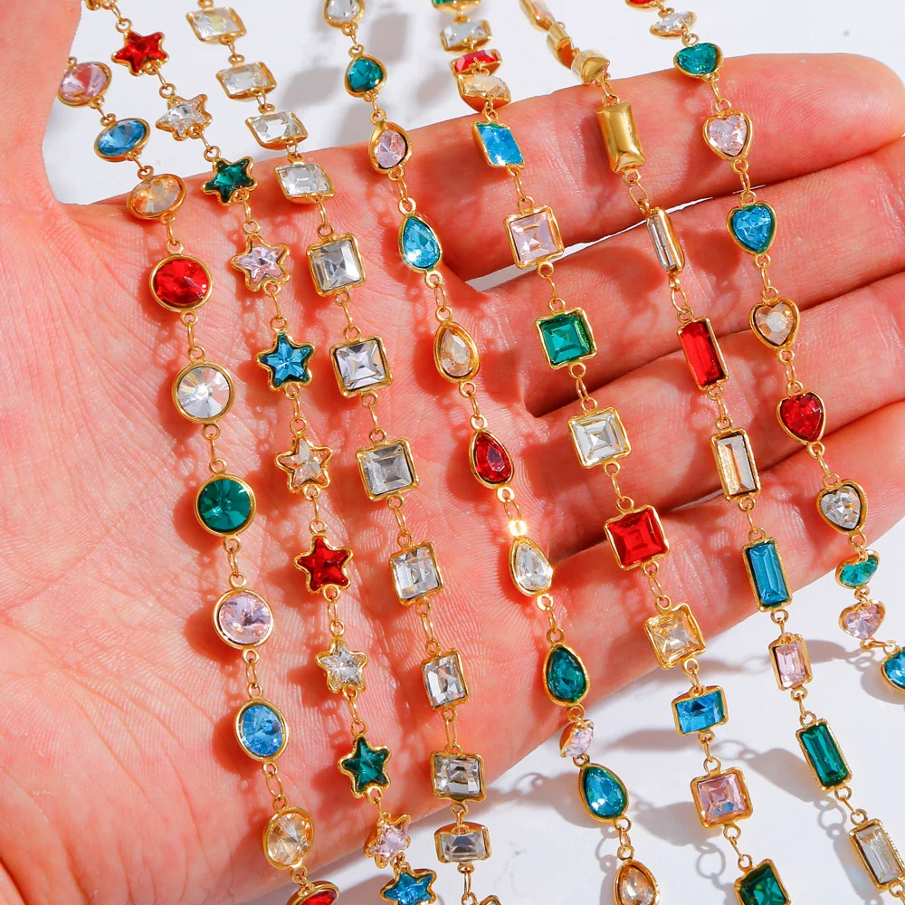 Stainless Steel Crystal Waterproof Chain Jewelry Accessories Bracelet Necklace Furnace Plated With 18K Gold Electroplated - Image 2