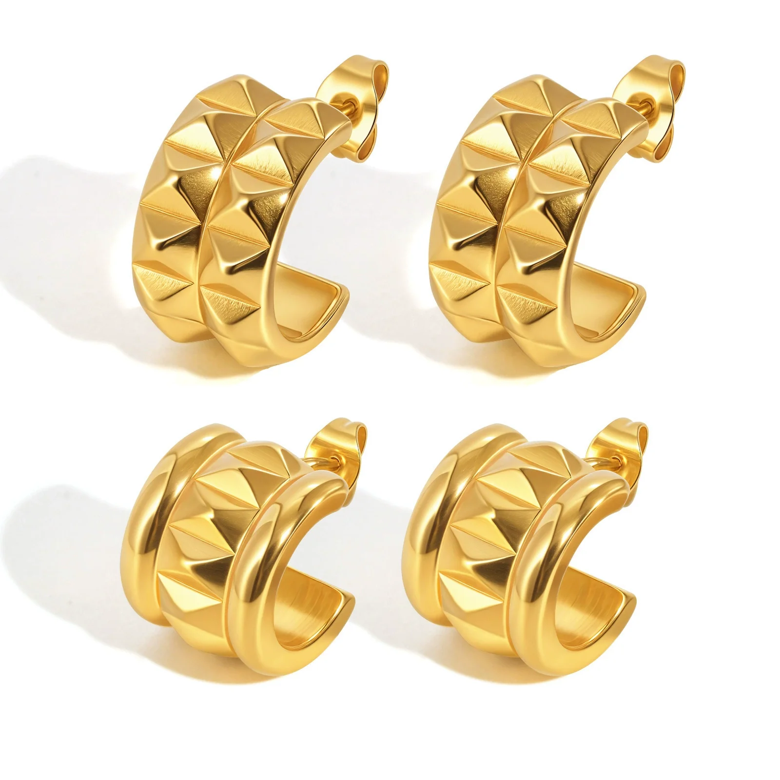 Stainless Steel Cshaped Rivet Electroplated Women's Fashion Highend Earrings - Image 5