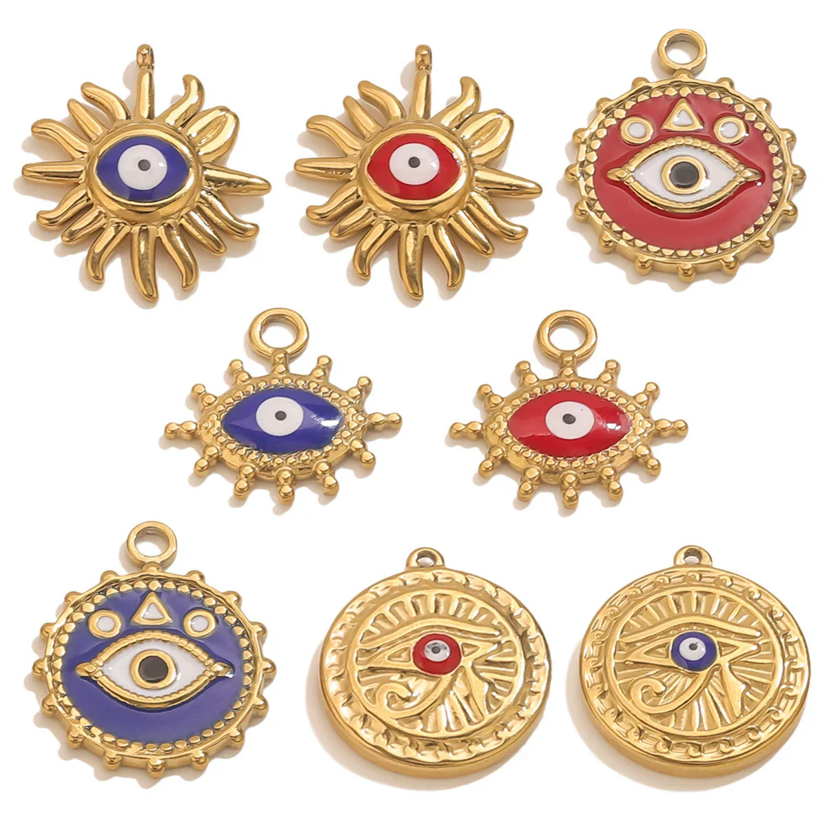 Stainless Steel Devil's Eye Oil Dripping Pendant Necklace With Sun Eyes Circle Shapes - Image 4