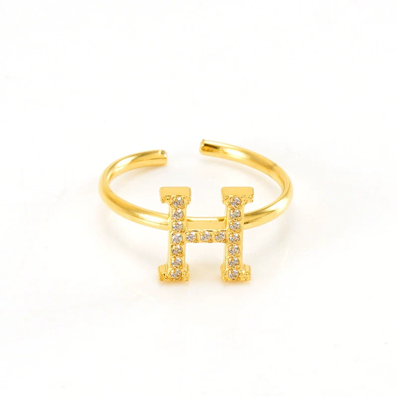 316L Stainless Steel Diamond Letter Ring Fashion Light Luxury Opening Adjustable For Women - Image 5