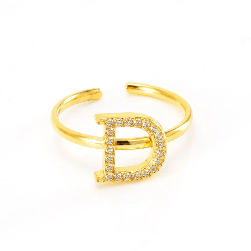 316L Stainless Steel Diamond Letter Ring Fashion Light Luxury Opening Adjustable For Women - Image 9