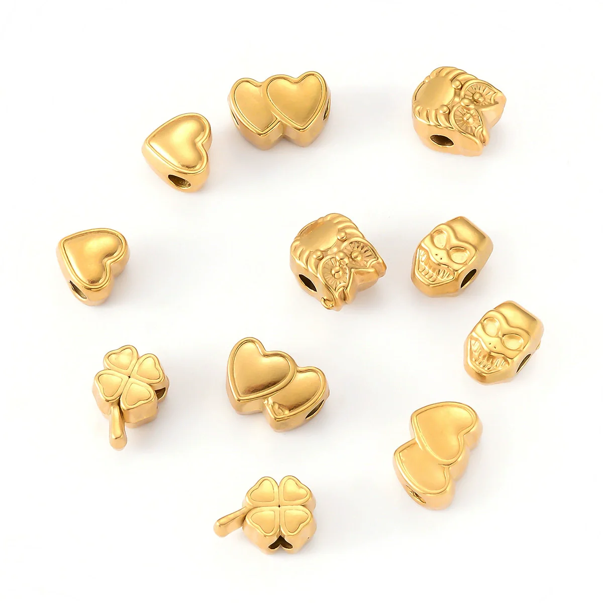 Stainless Steel Double Heart Owl Skull Beaded Accessories For Diy Necklace And Bracelet With Love Pattern And Electroplating Design