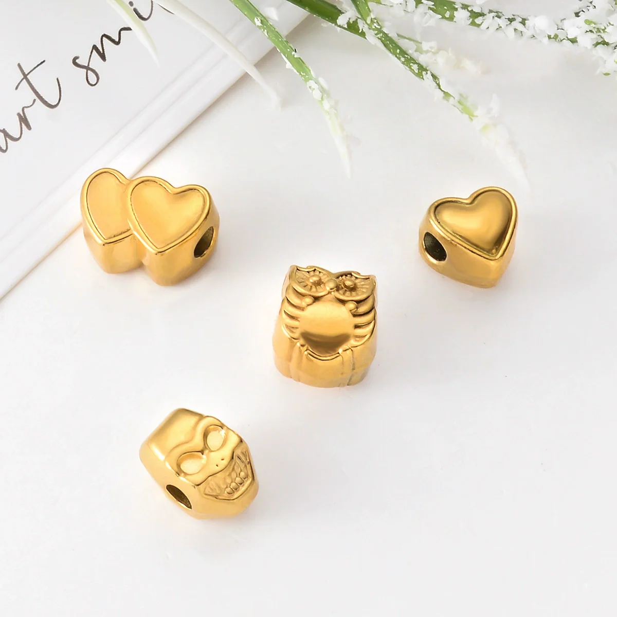 Stainless Steel Double Heart Owl Skull Beaded Accessories For Diy Necklace And Bracelet With Love Pattern And Electroplating Design - Image 2
