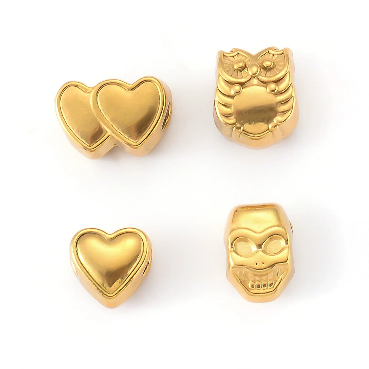 Stainless Steel Double Heart Owl Skull Beaded Accessories For Diy Necklace And Bracelet With Love Pattern And Electroplating Design - Image 5