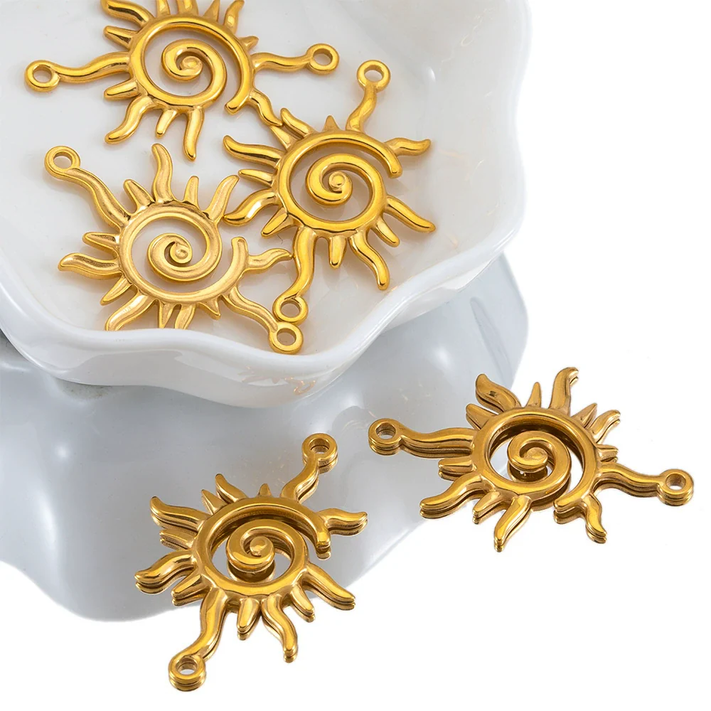 Stainless Steel Double Hole Sunflower Vintage Handmade Earrings Pendant Necklace Accessories With Electroplating - Image 3