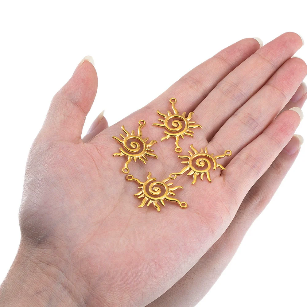 Stainless Steel Double Hole Sunflower Vintage Handmade Earrings Pendant Necklace Accessories With Electroplating - Image 4