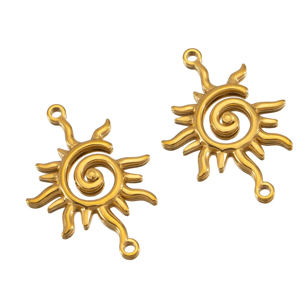 Stainless Steel Double Hole Sunflower Vintage Handmade Earrings Pendant Necklace Accessories With Electroplating - Image 5