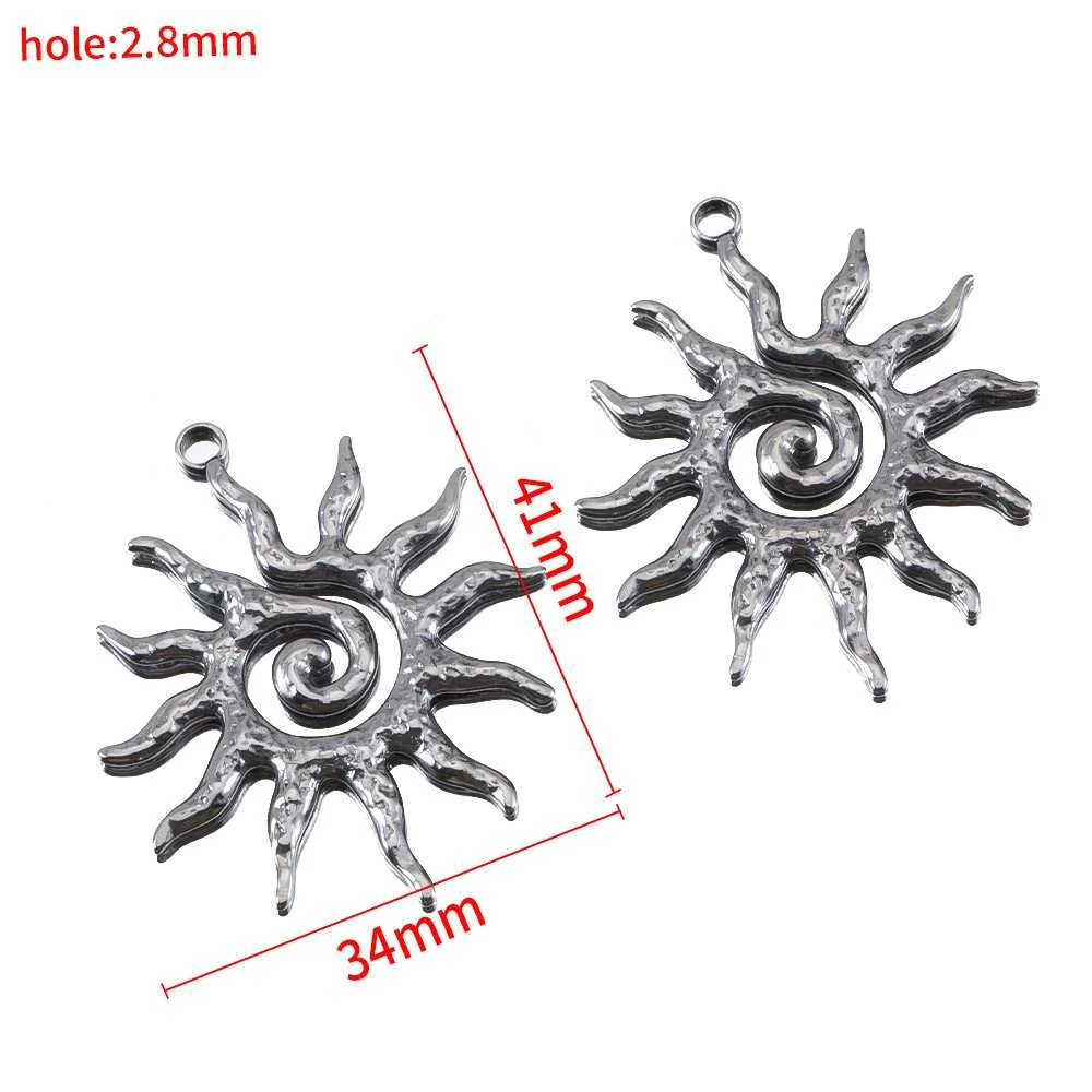 Stainless Steel Double Hole Sunflower Vintage Handmade Earrings Pendant Necklace Accessories With Electroplating - Image 9