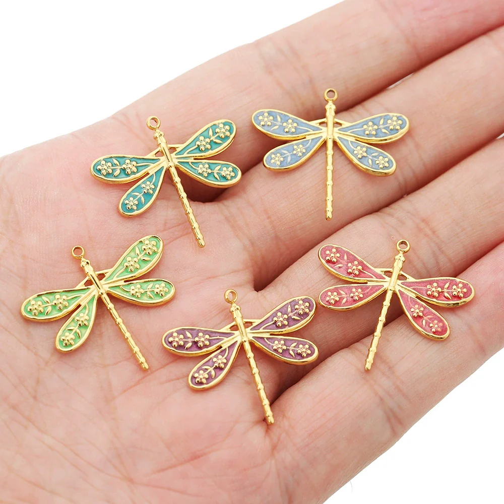 Stainless Steel Dragonfly Dripping Oil Electroplated Pendant Jewelry Accessories - Image 3