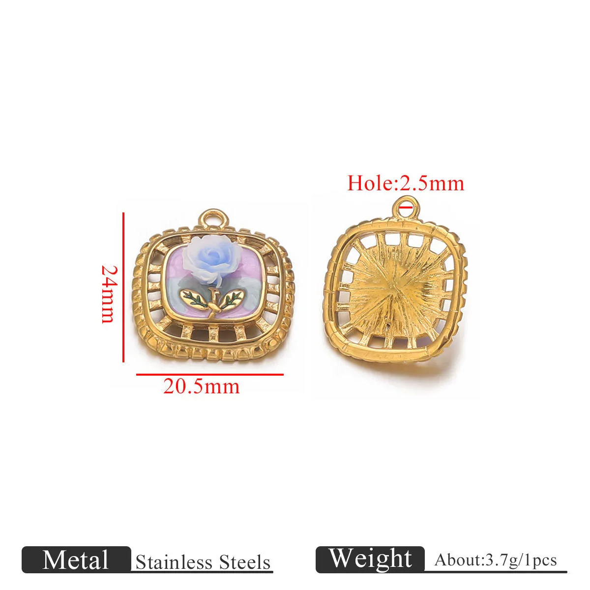Stainless Steel Dripping Oil Round Square Flower Pendant Jewelry Accessories - Image 10