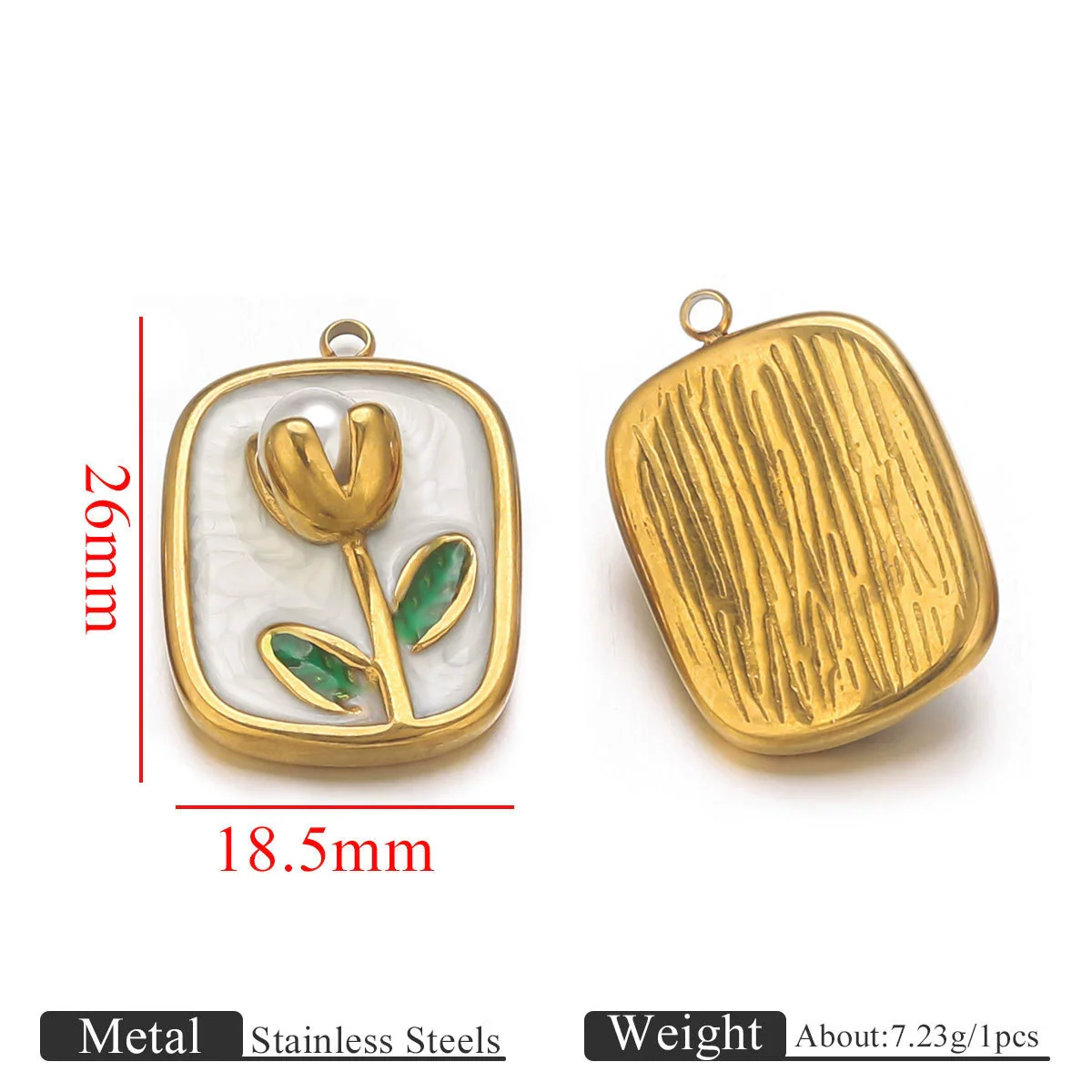 Stainless Steel Dripping Oil Round Square Flower Pendant Jewelry Accessories - Image 12