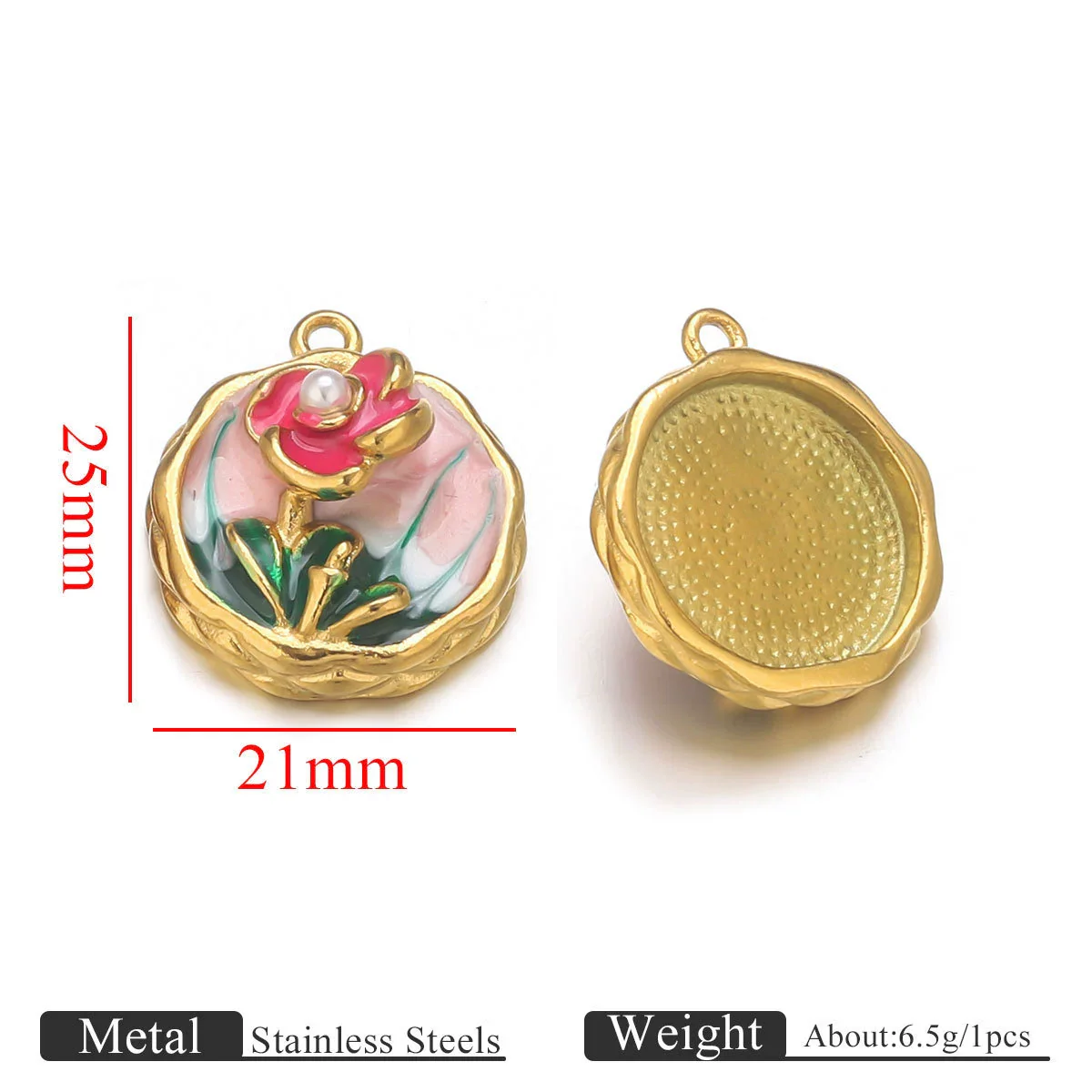 Stainless Steel Dripping Oil Round Square Flower Pendant Jewelry Accessories - Image 7